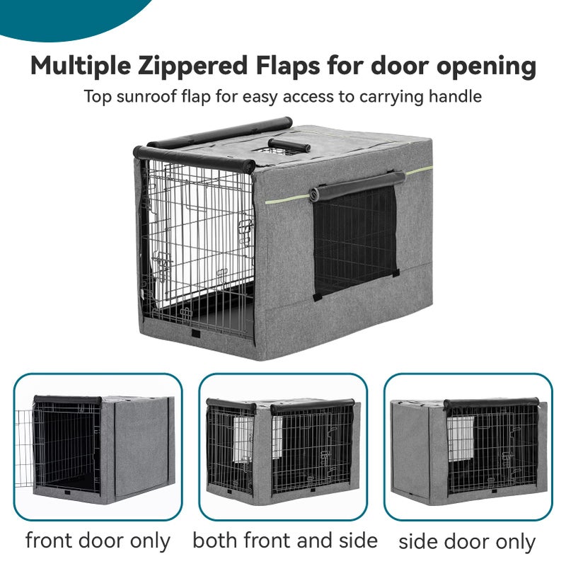 PETSFIT Dog Crate Cover,42 Inch Kennel Cover for Wire Dog Crate, Double Doors, Mesh Window, Flap On The Top and Back is Detachable, Dog Cage Cover Grey - Image 5